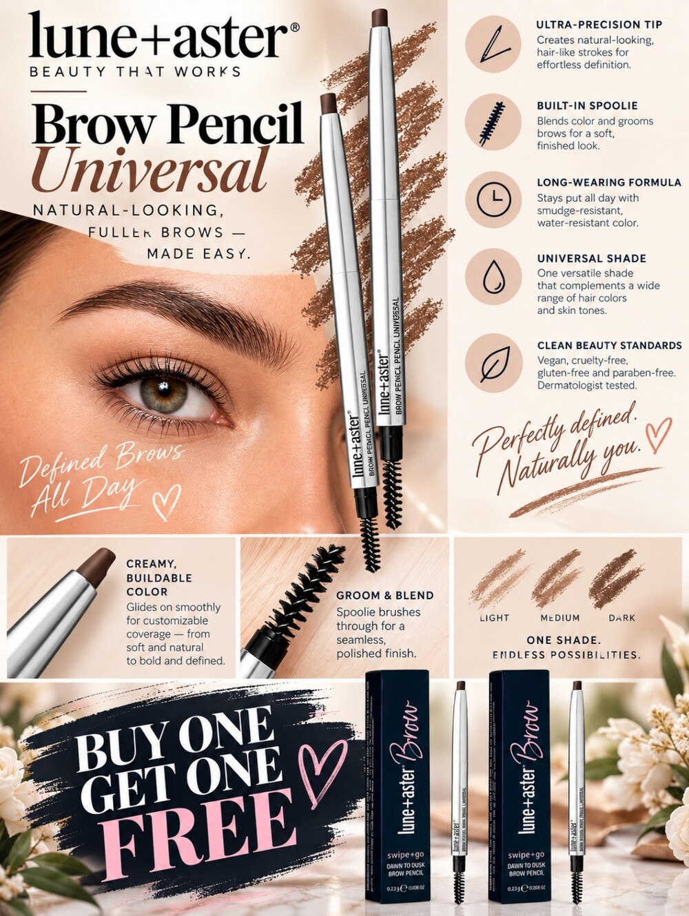 BOGO Set Of 2 Lune+Aster Brown Dawn To Dusk Brow Pencil Retail $24 Each